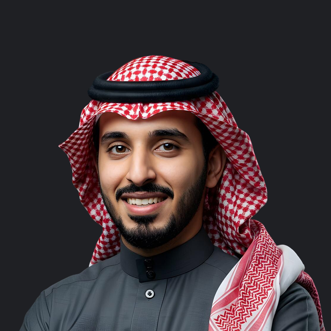 portrait smiling saudi man traditional attire arab saudi man gulf ad model traditional